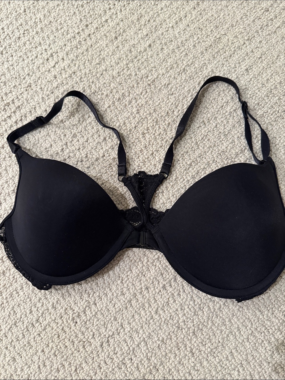 Maidenform Everyday Black Lace-Accent Padded T-Shirt Bra - Front Closure